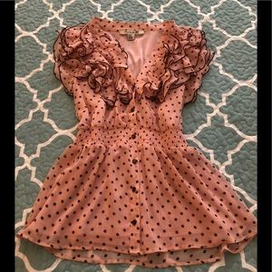 Forever 21 Peach Polka Dot Ruffle Shirt